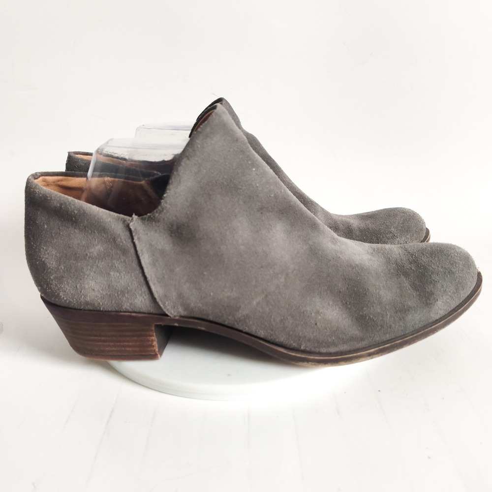 Lucky Brand Ankle Boots Booties 11 Gray Suede Zip Block Heel Side Cutout‎ Brett